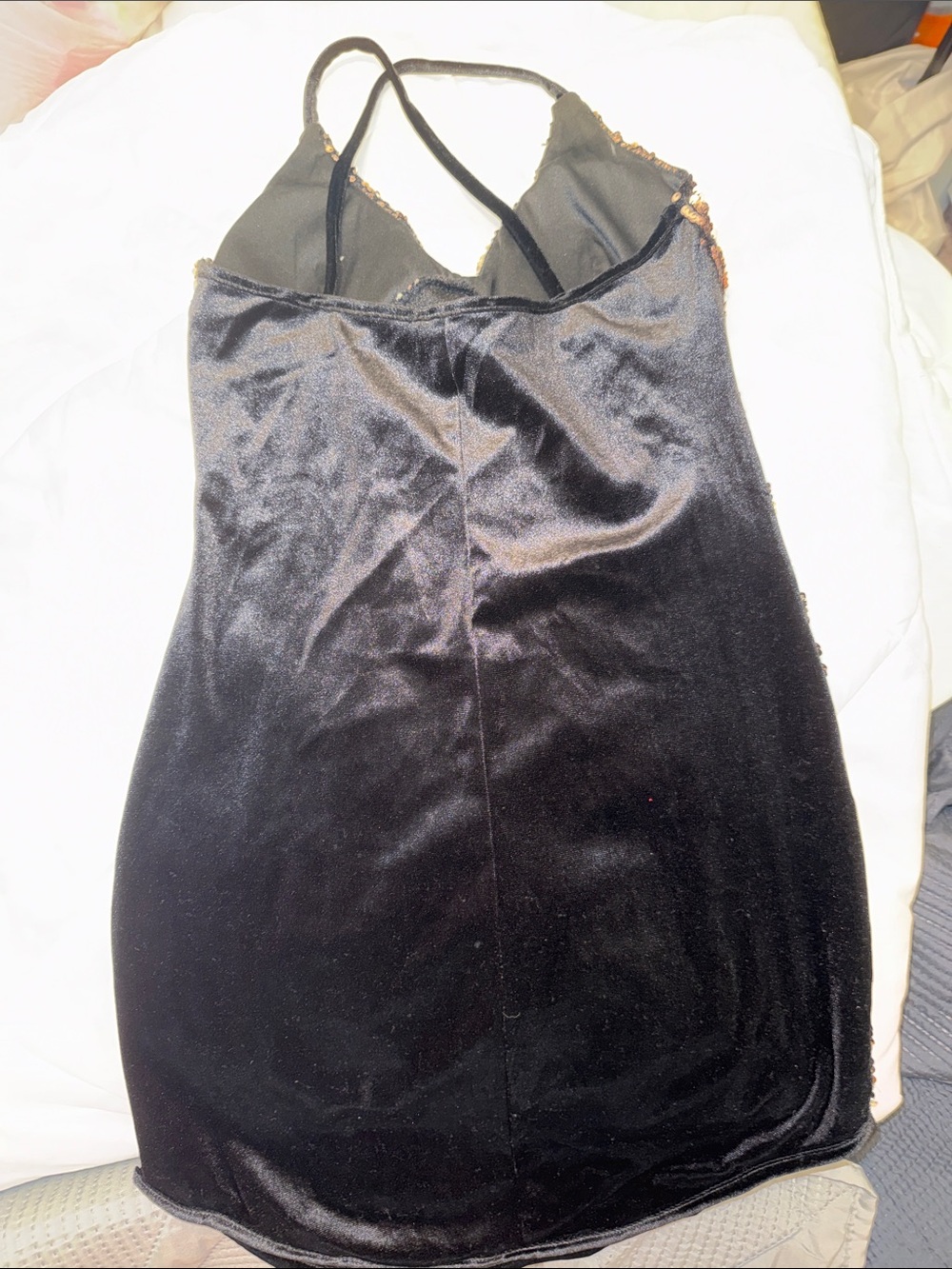 Papaya Rose Gold Sequin Slip with Black Straps - Picture 5 of 5